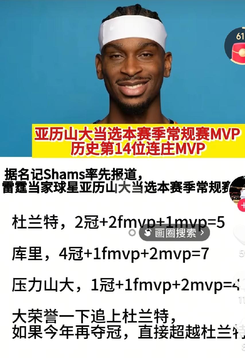 压力山大又拿了常规赛mvp，这已经是第二次了啊，连续拿mvp啊，压力山大是不是已