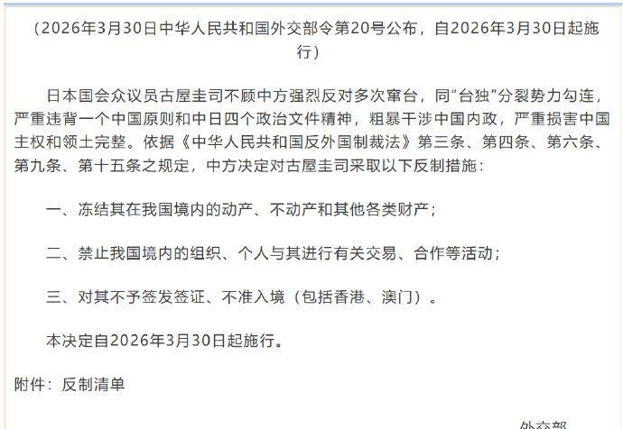 【对日国会众议员古屋圭司采取反制措施】中方对日一国会众议员采取反制措施 ​​​3
