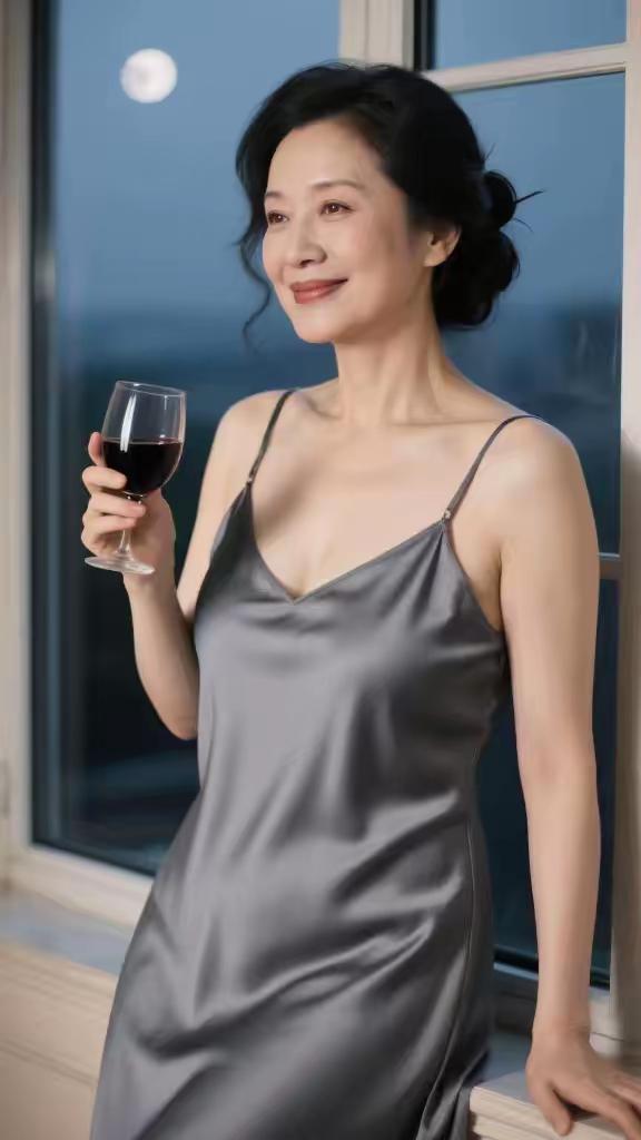 清江引·48岁阿姨风情
四八阿姨风韵妙，
成熟风姿俏。
灰缎映柔颜，
酒靥添娇貌