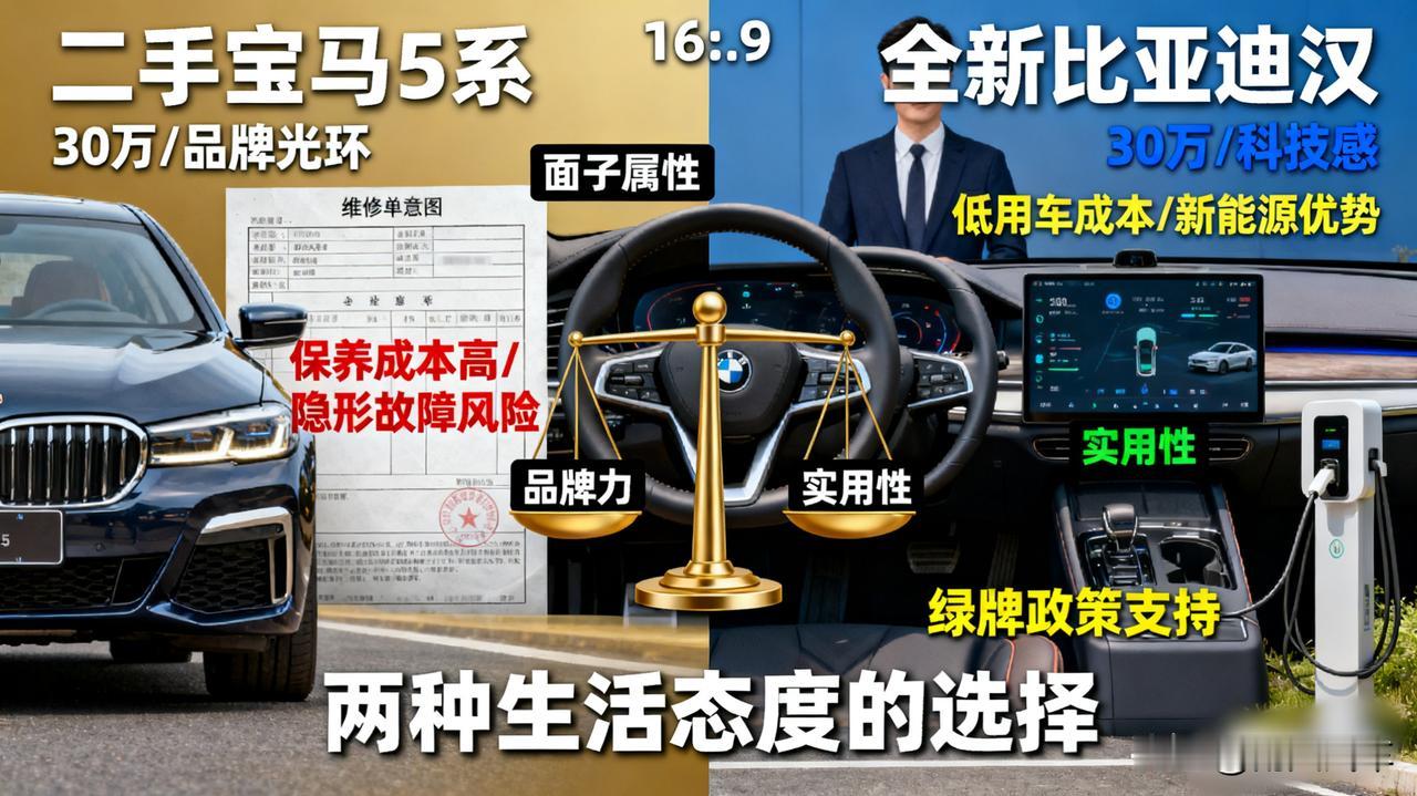 花30万买一台二手宝马5系，还是买一台全新的比亚迪汉？网友吵翻了！

要面子还是