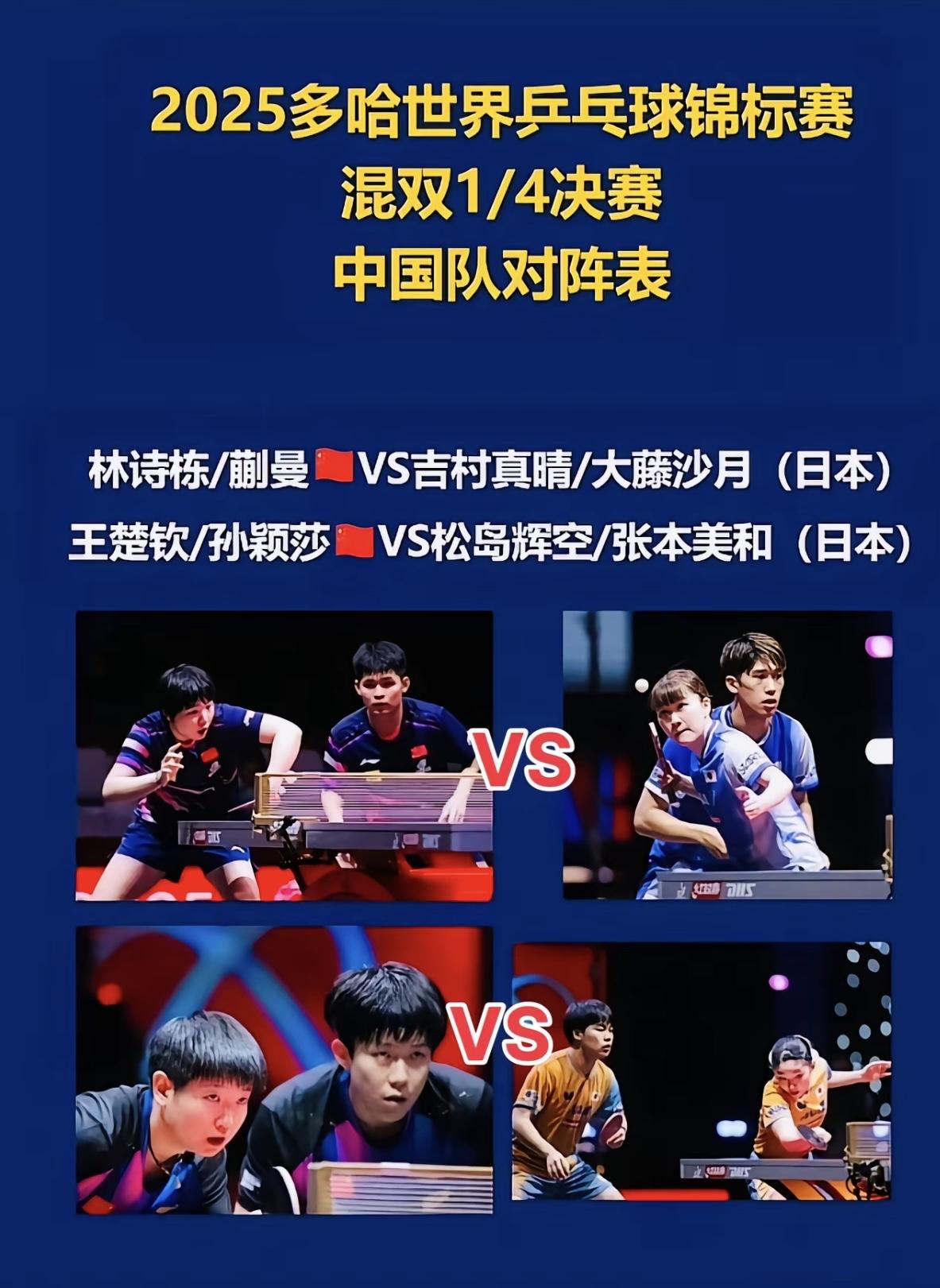 混双中国的对阵表，全是抗日，大概率最后是莎头和栋曼组合争冠亚军啦，不管谁赢都是中