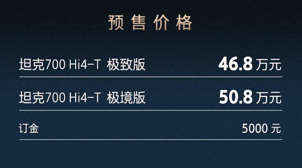 刚试驾完坦克700 Hi-4，现在预售价也公布了：极致版和极境版两个版本，分别为