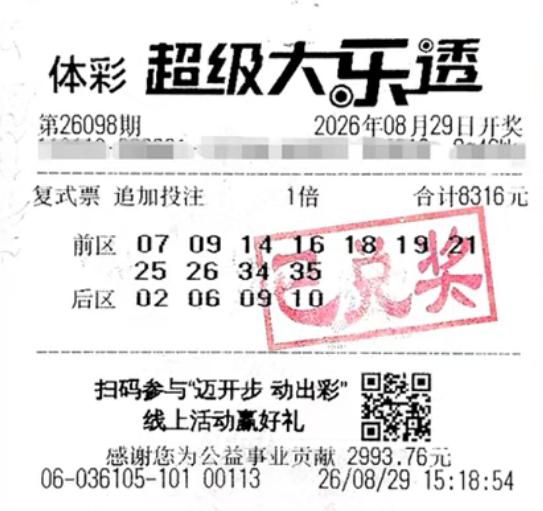 966万得主中奖当期花费高达8316元，是近几个月来见到的最大花费头奖票，而且还