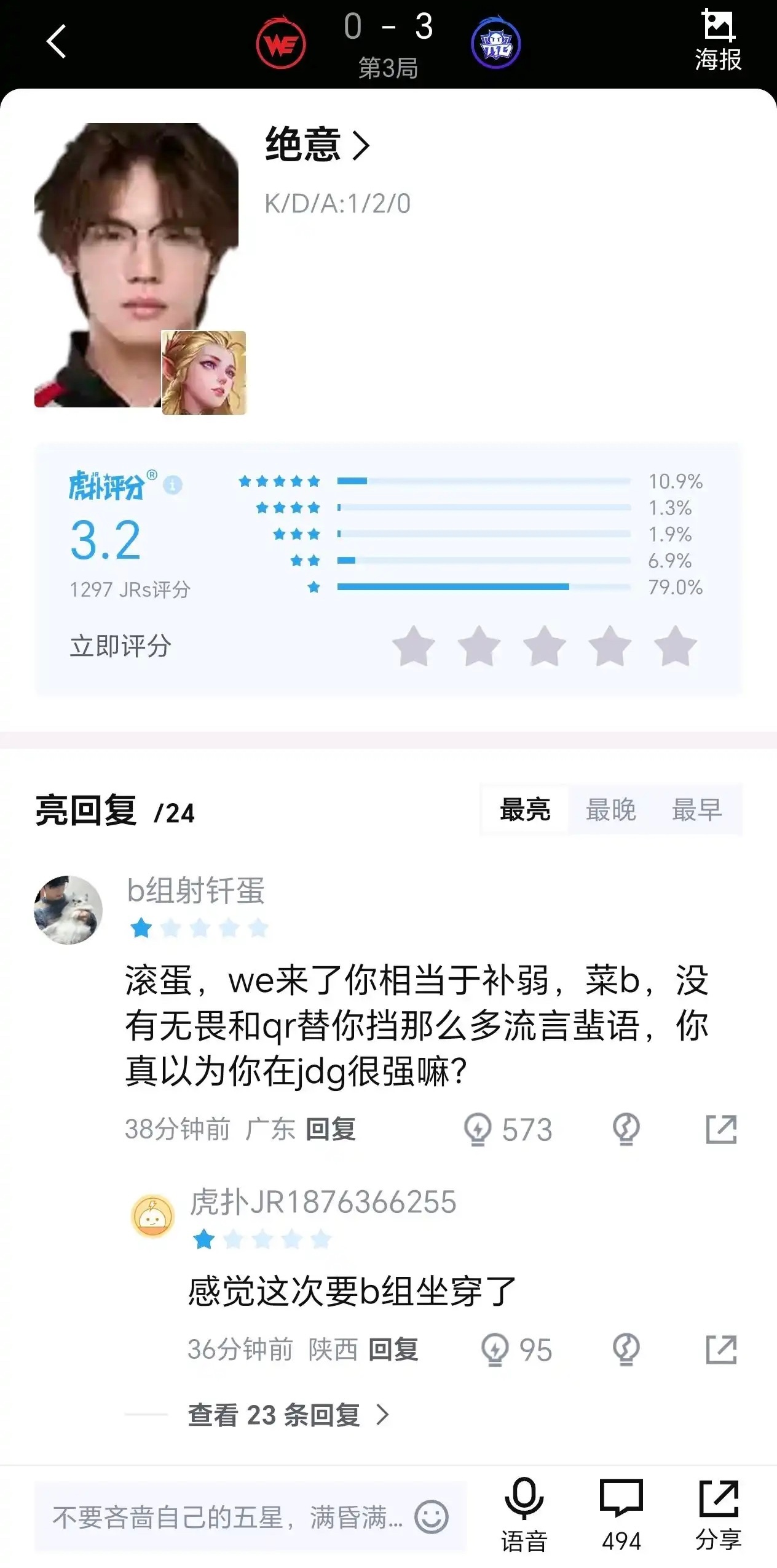 无人在意的角落，绝意的风评跌倒了谷底离开es被白莲骂离开rw被fly粉丝骂离开j