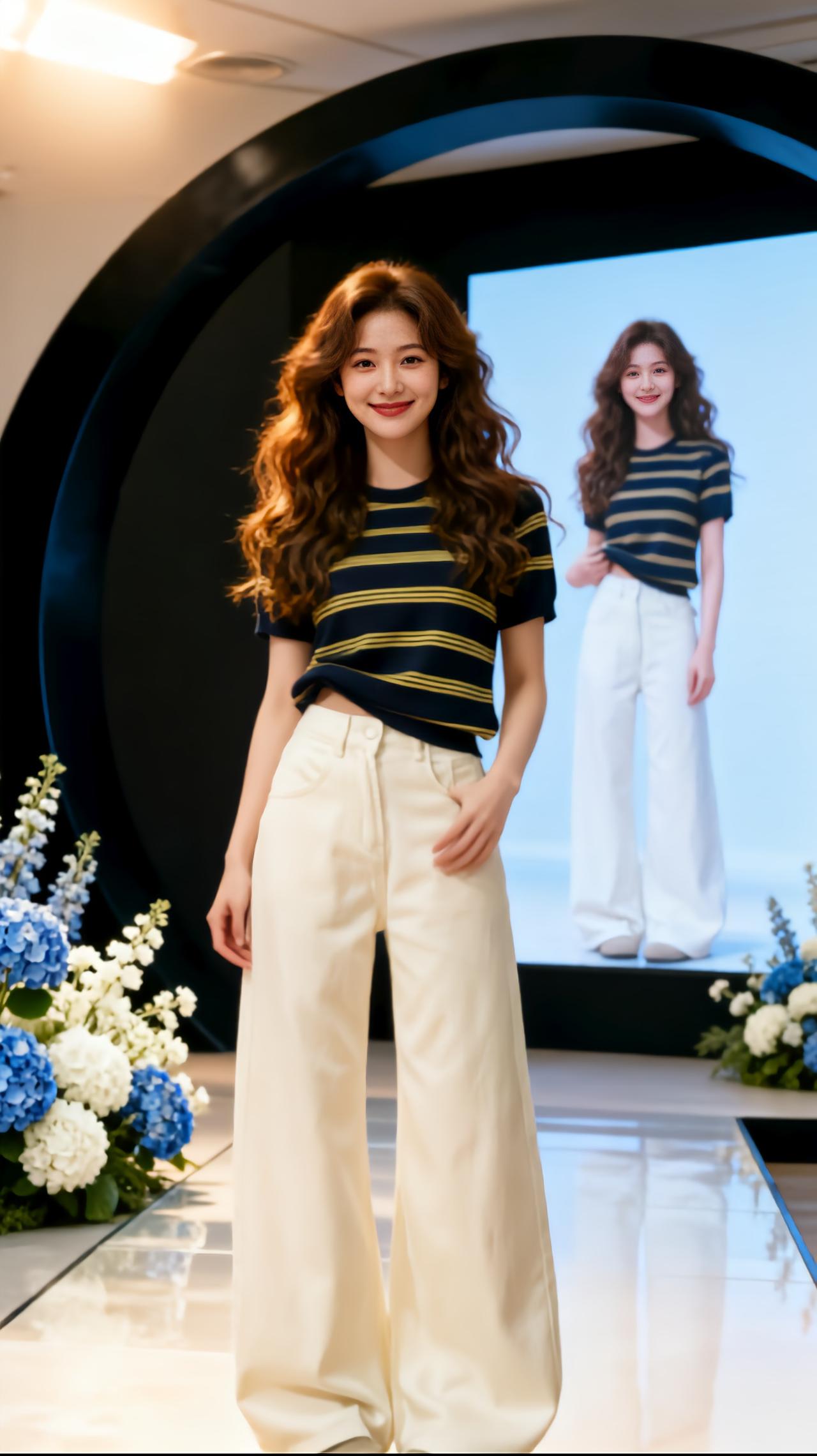 直筒显瘦秀场同款长裤 活力条纹穿搭 显瘦条纹阔腿裤 条纹阔腿裤穿搭 正版宽条纹阔