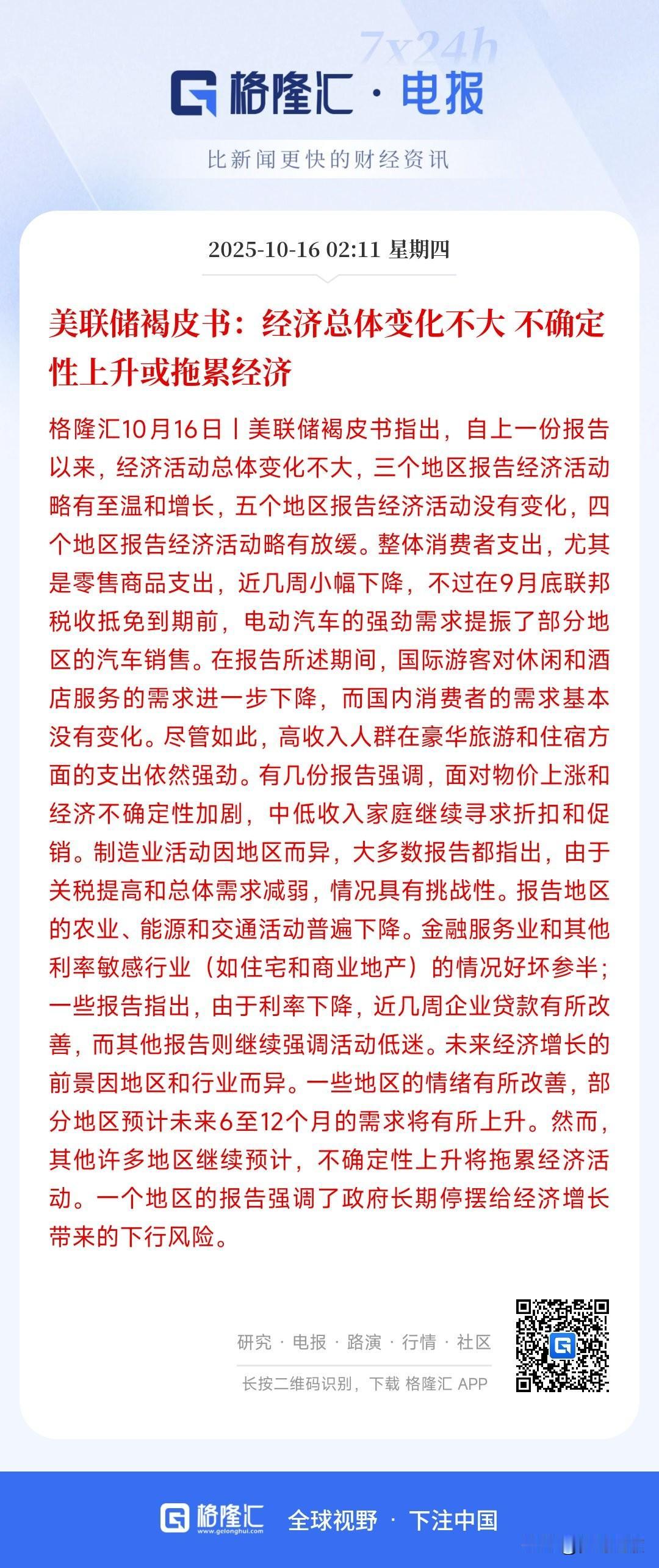 美联储白皮书发布：总体上都是不确定性
书上表示：总体的经济变化不大，但是不确定性