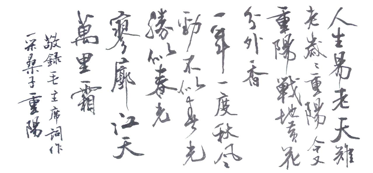 重阳节里写重阳。
进入毛主席词作采桑子重阳，
纪念重阳节。
两张全貌，几张局部。