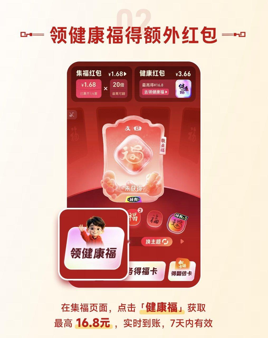 健康福今晚0点，支付宝集五福活动正式开始，今年五福最大的亮点就是新增了“健康福”