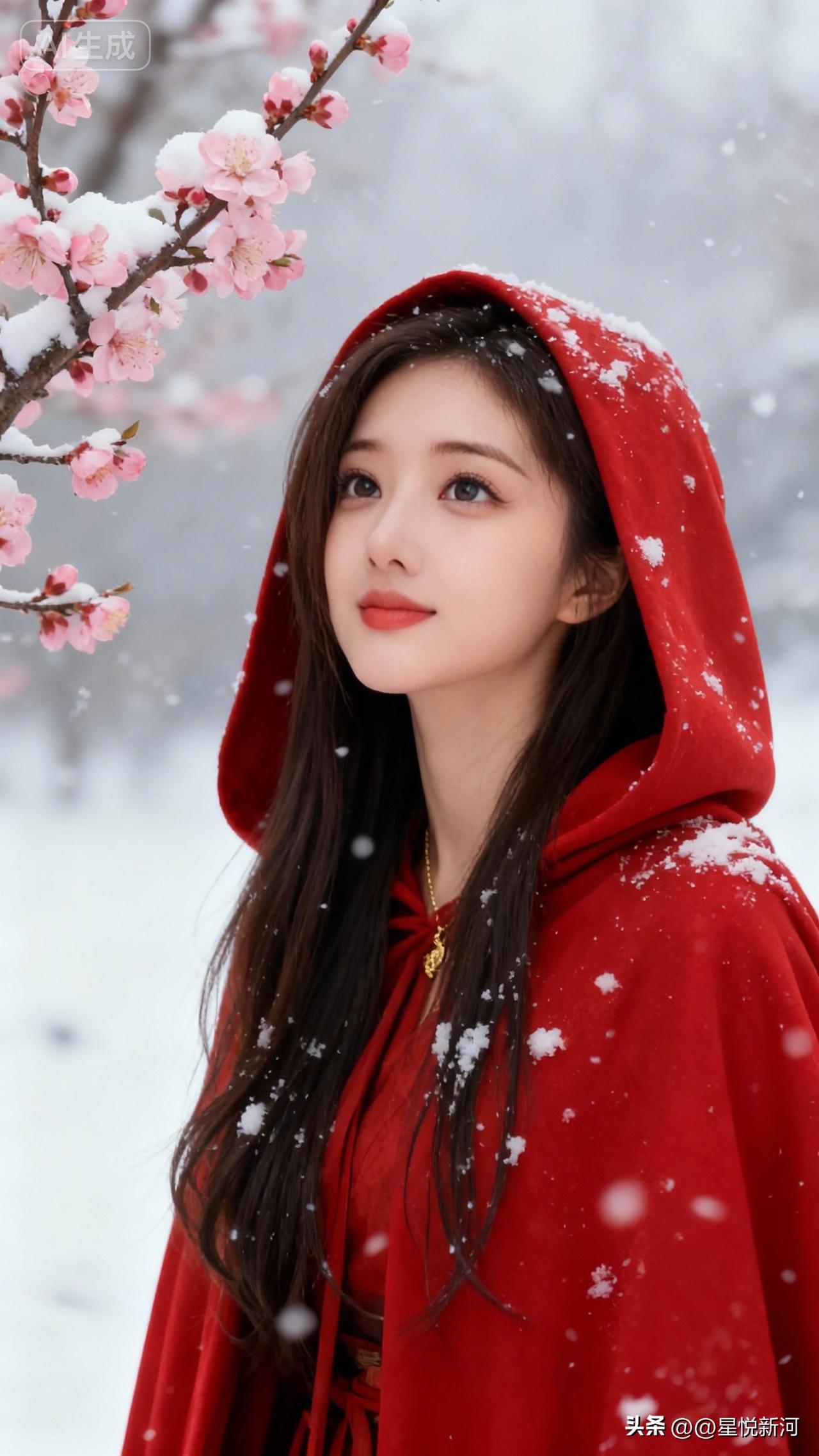 雪天里的一抹绯色温柔