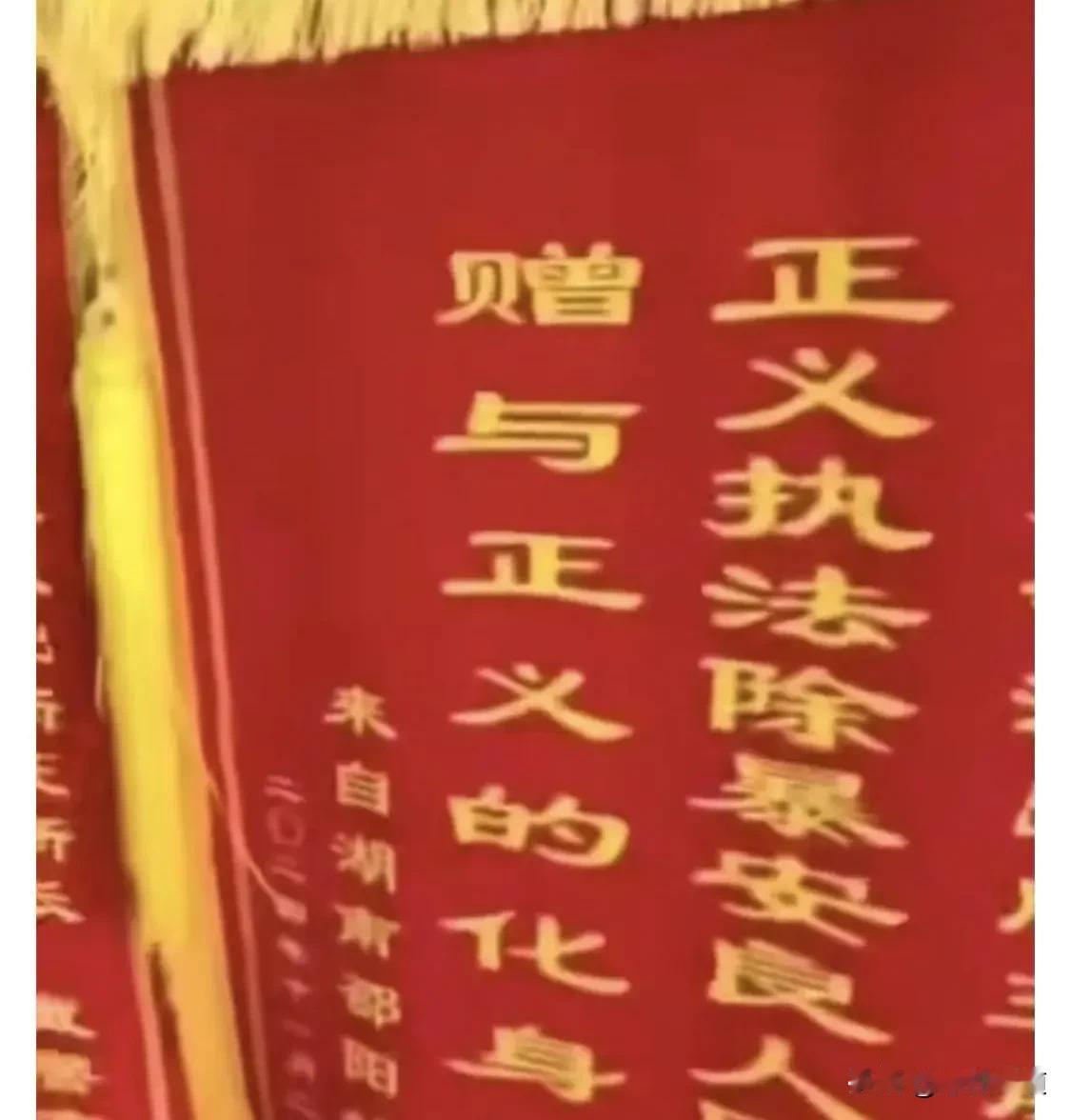 锦旗是对于这位出手教训霸凌低年级小学生的副所长的赞扬，虽然从法律法规上并不支持，