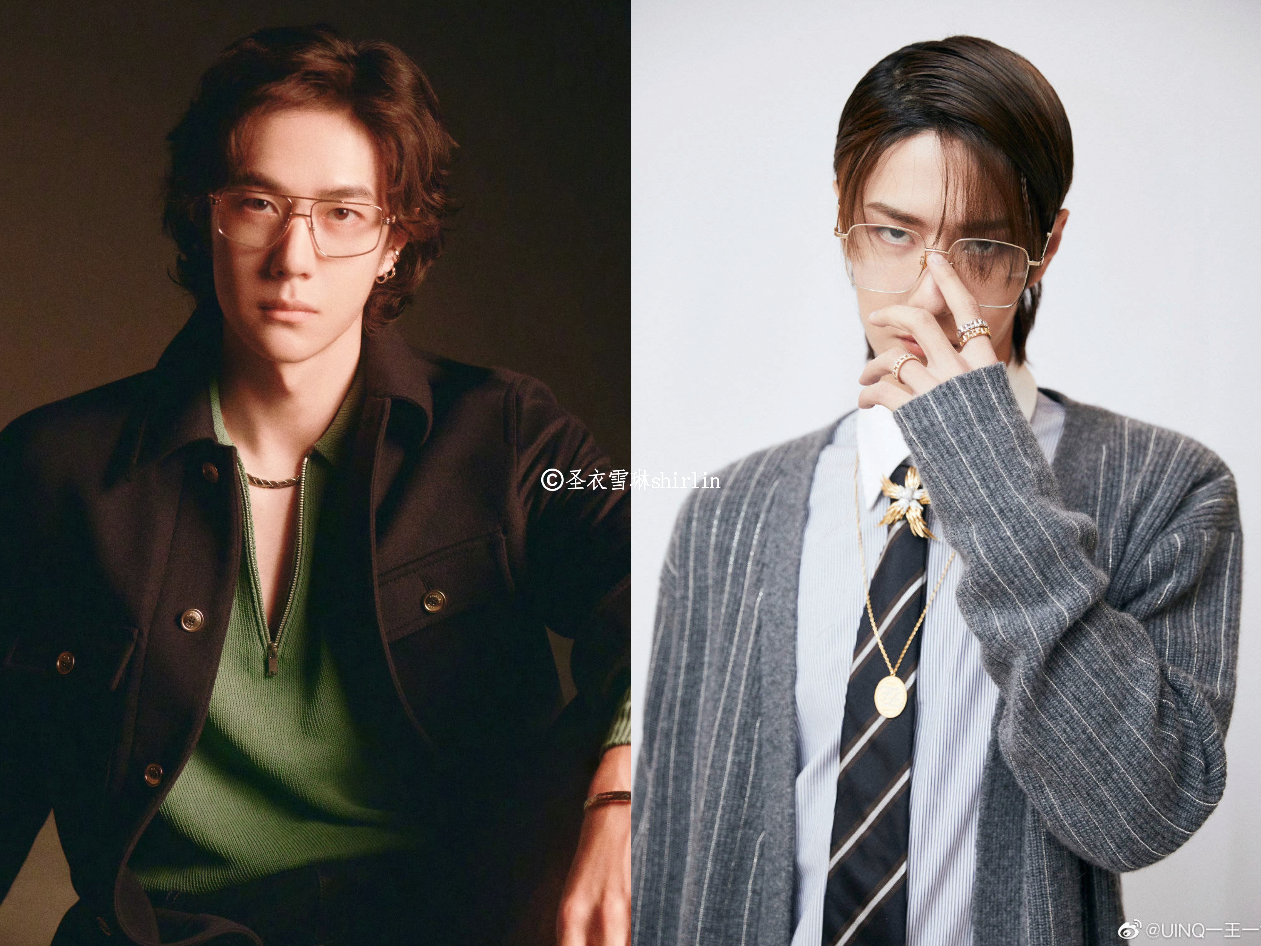 VOGUE叫王一博王大胆王一博新杂志金丝框眼镜造型，好顶的s感！梦回6年前！ 