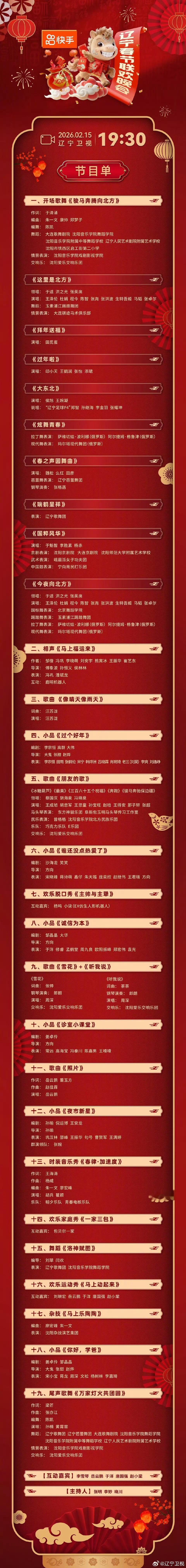 2026辽视春晚节目单新鲜出炉，赵继伟和王君瑞演第六个节目-小品《谁还没点热爱了