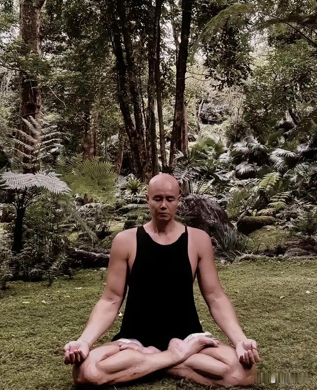 乐嘉隐居大理，林间打坐，褪去综艺光环过上慢生活。镜头下，光头的乐嘉穿着黑色紧身背