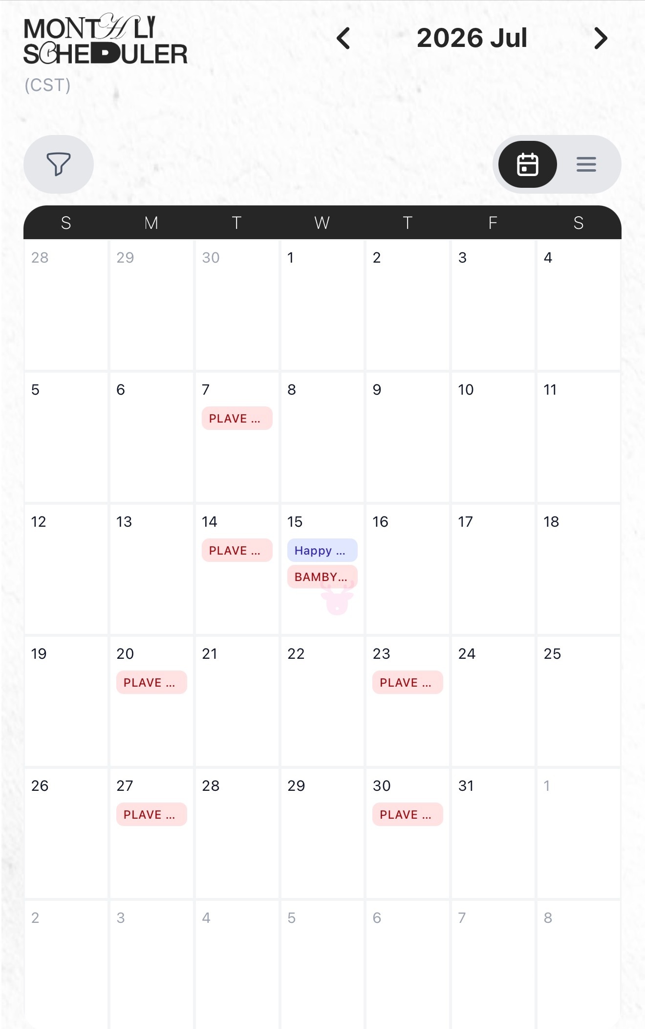 26年6月第五周+7月总Live日程（下周&下下周都是一场直播）0629 （周一