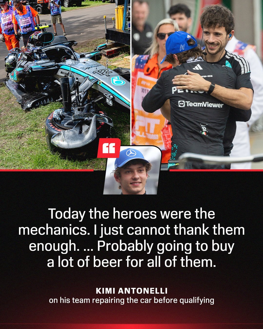 F1  三练撞车➡️排位赛P2，安东内利绝对应该请技师团队喝一杯。🍺2026F