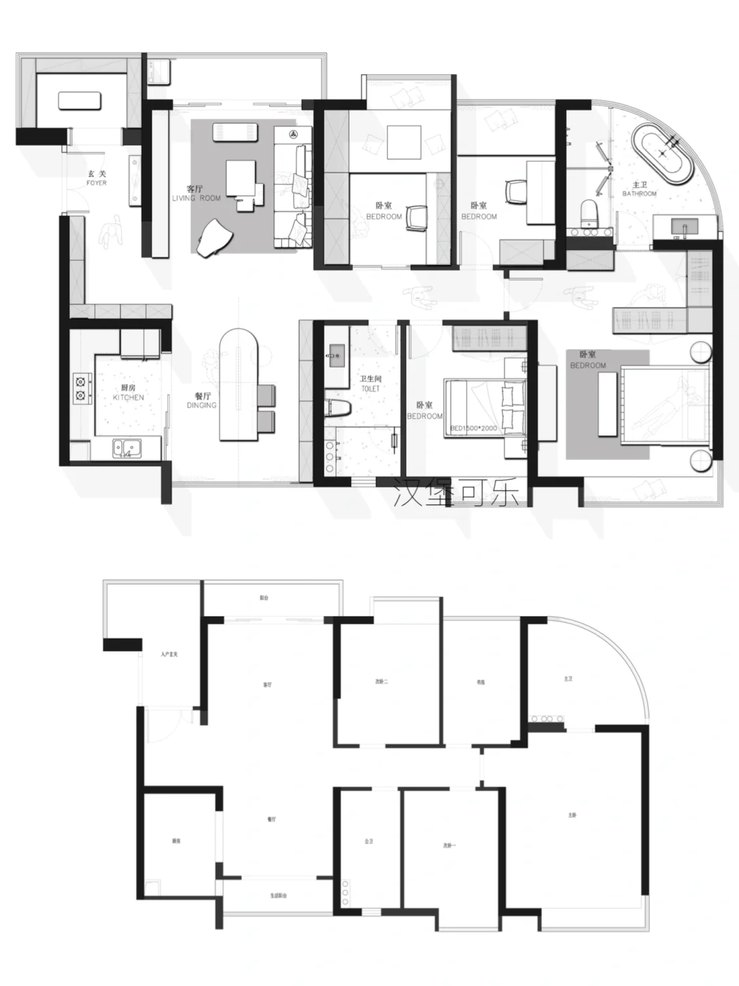 户型设计/大户型四室平面方案优化