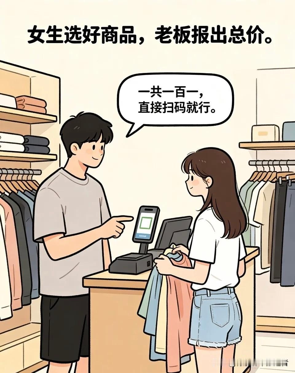 趣味漫画:老板:一共一百一，直接扫码就行。 女生:“你结婚了吗”？老板:结不结婚