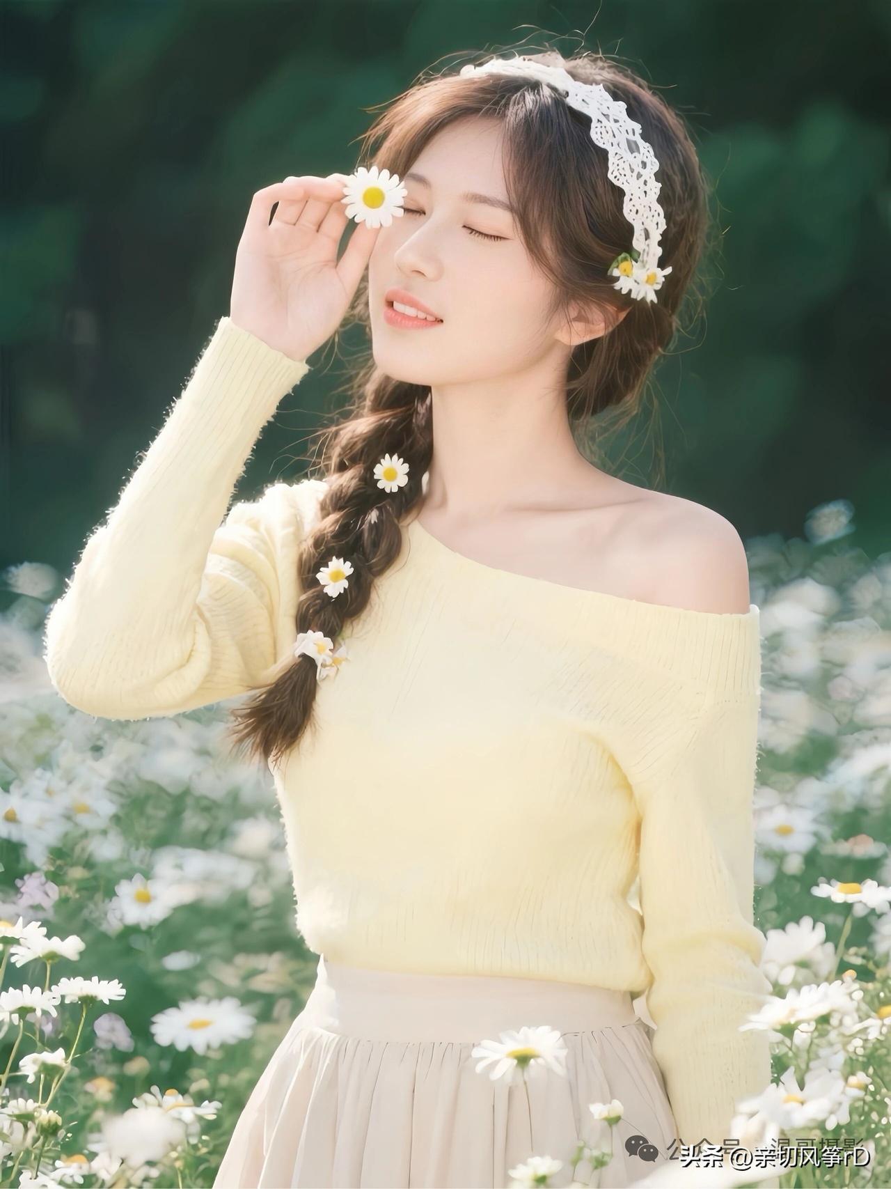 看到“少女心满满，花海中的梦幻少女”，就想起赵晴那组绝美时尚写真。在温柔的花海中