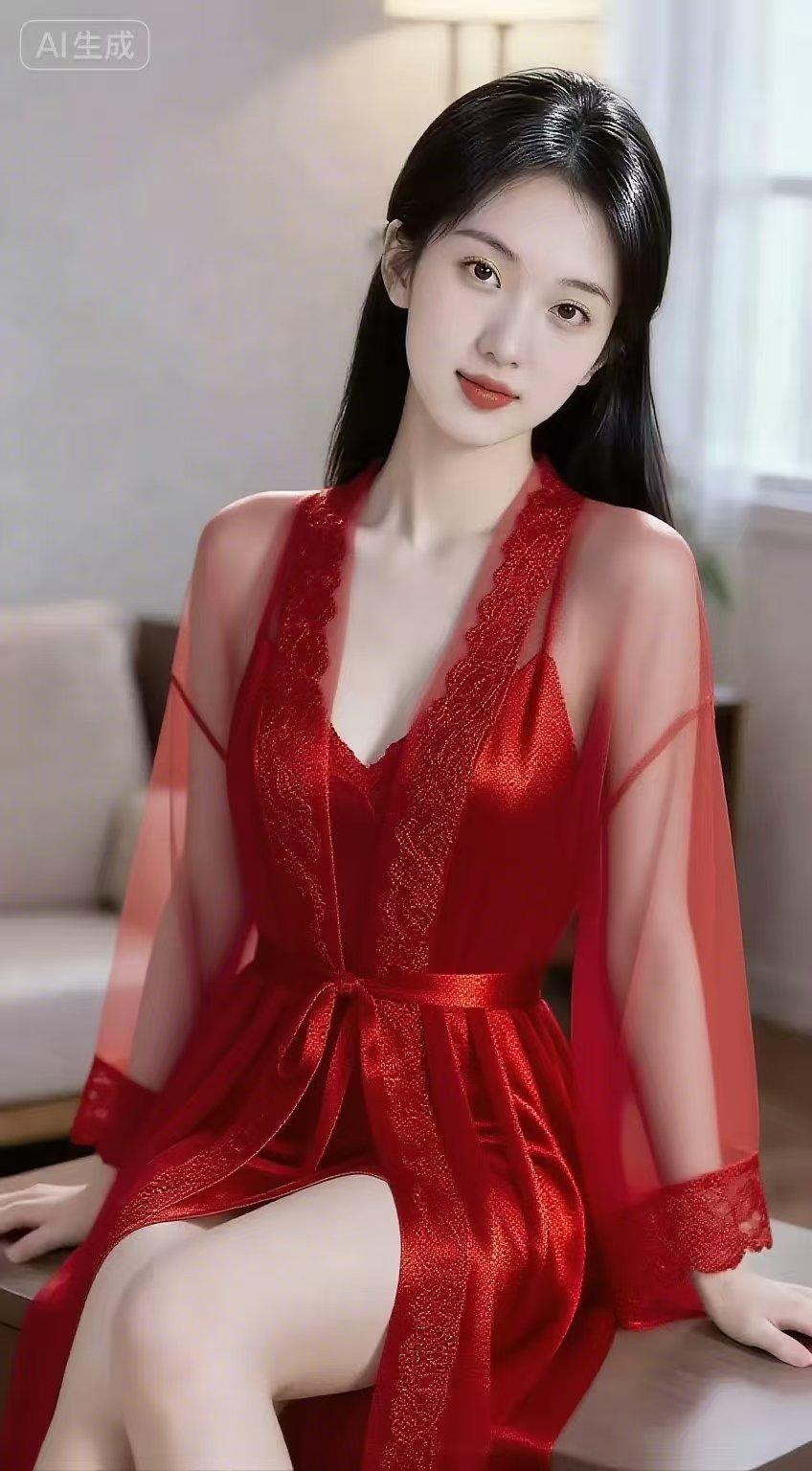 绝句 休闲佳人
 红纱裁作枕边云，
软缎流光抱月痕。
蕾丝轻缠春信处，
风从帘隙