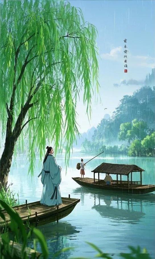 《竹枝词》
——唐·刘禹锡
杨柳青青江水平，
闻郎江上唱歌声。
东边日出西边雨，