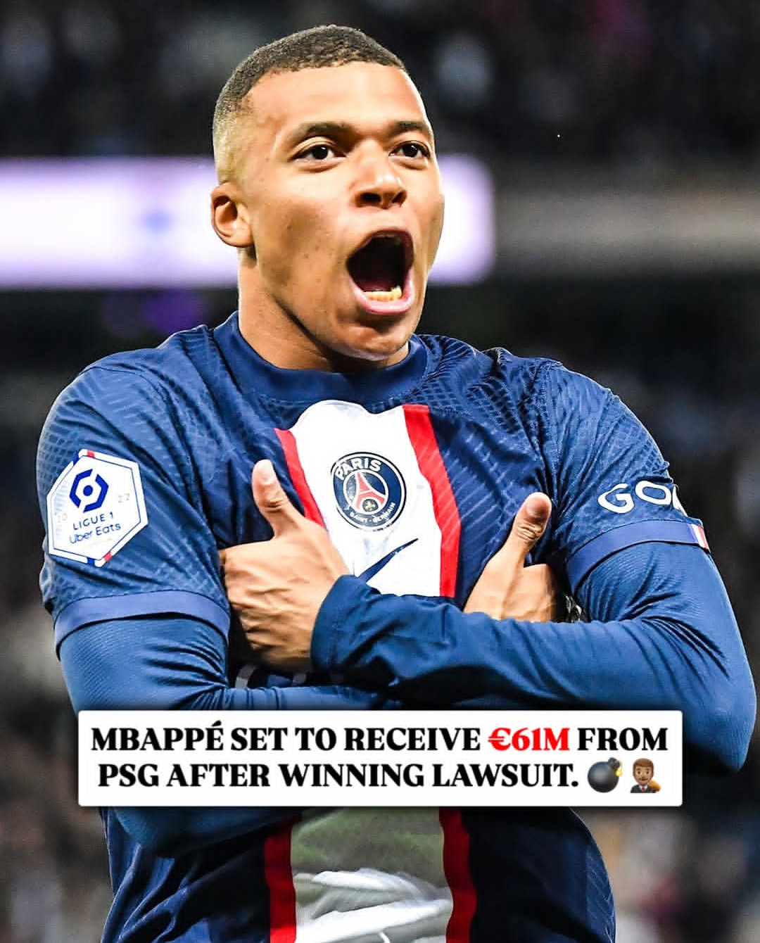 巴黎法院裁定姆巴佩胜诉，巴黎圣日耳曼（PSG）向姆巴佩支付6100万欧元赔偿！皇