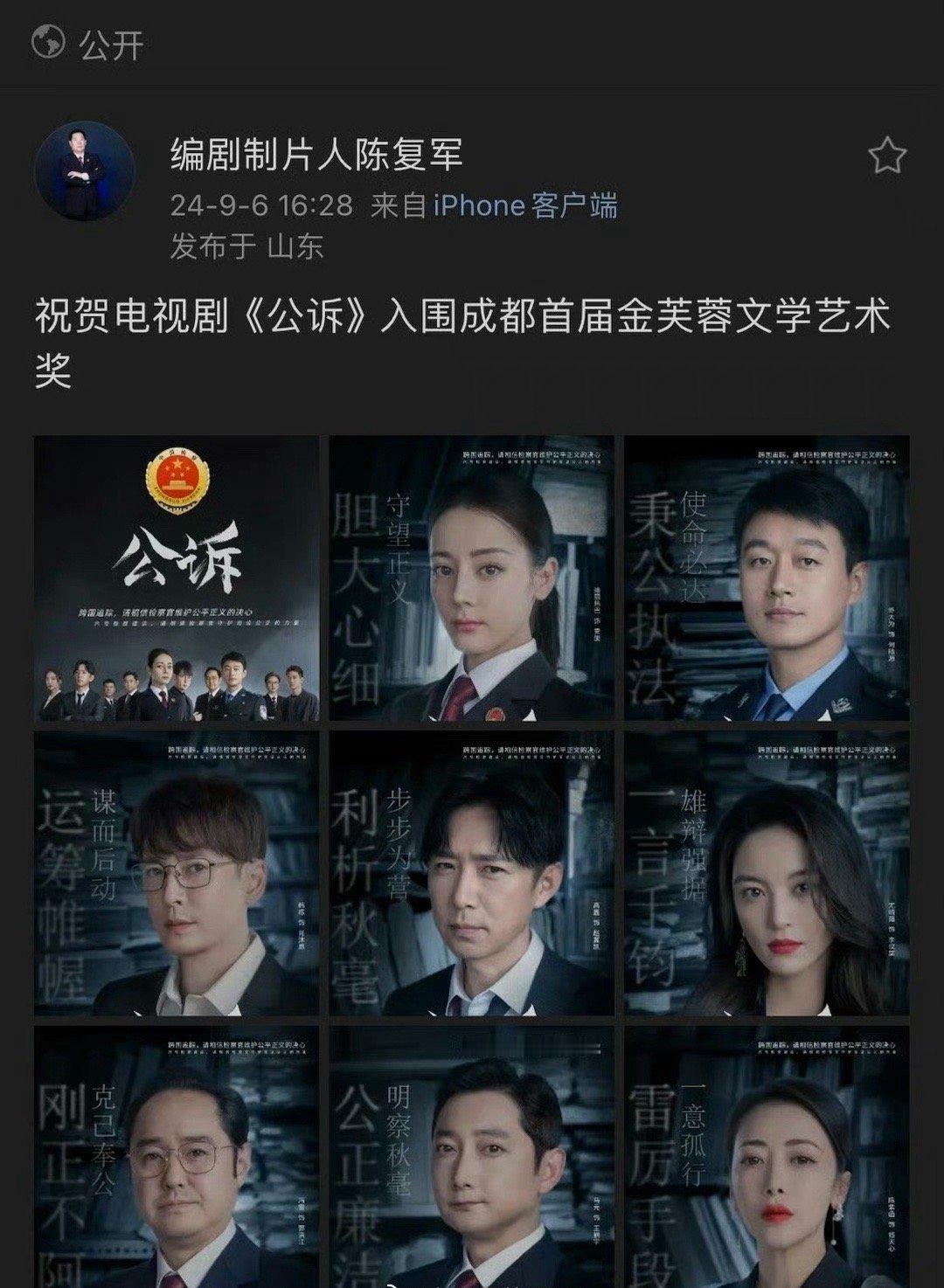 迪丽热巴主演的《公诉》入围成都首届金芙蓉文学艺术奖，现实主义口碑大爆剧！ ​​​