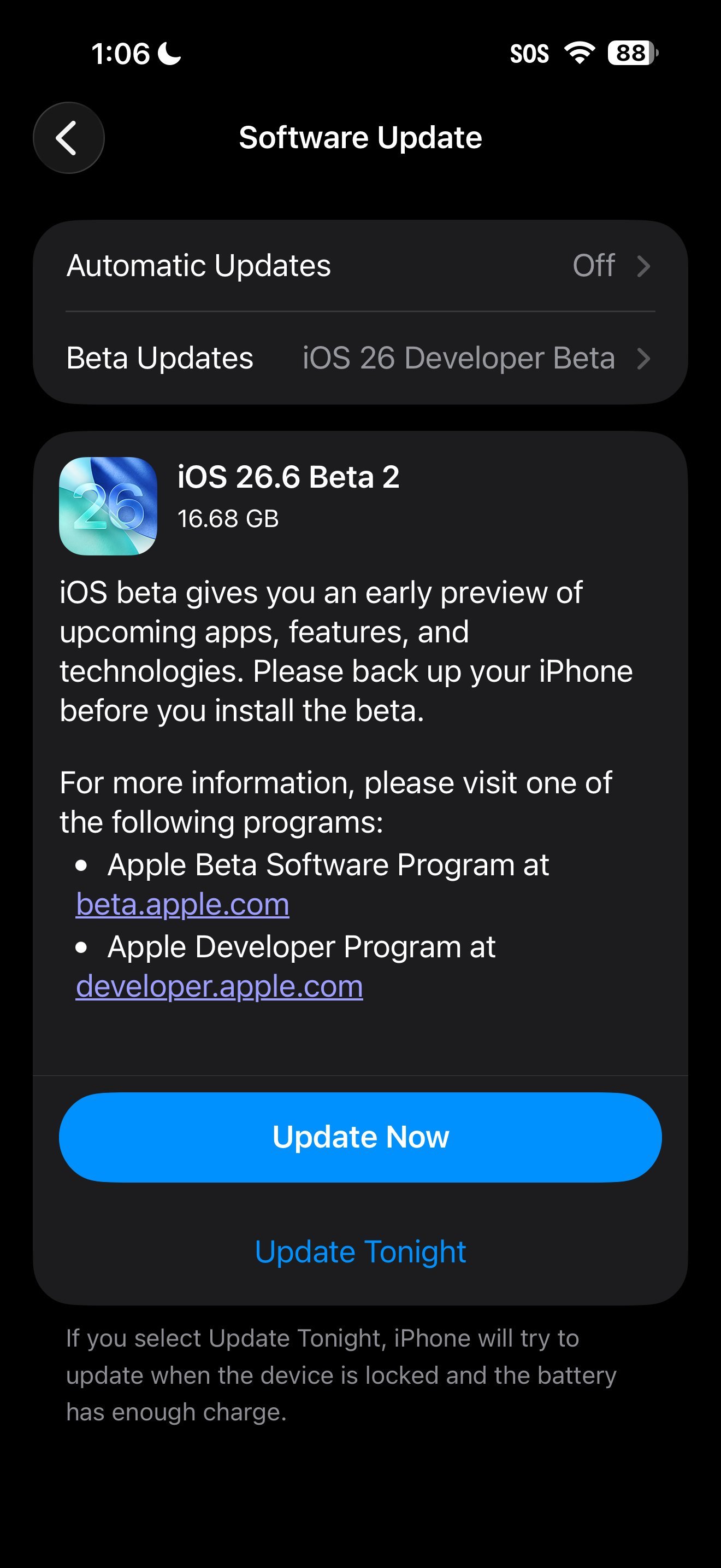 Apple 发布 Developer Beta 软件更新：iOS 26.6 De