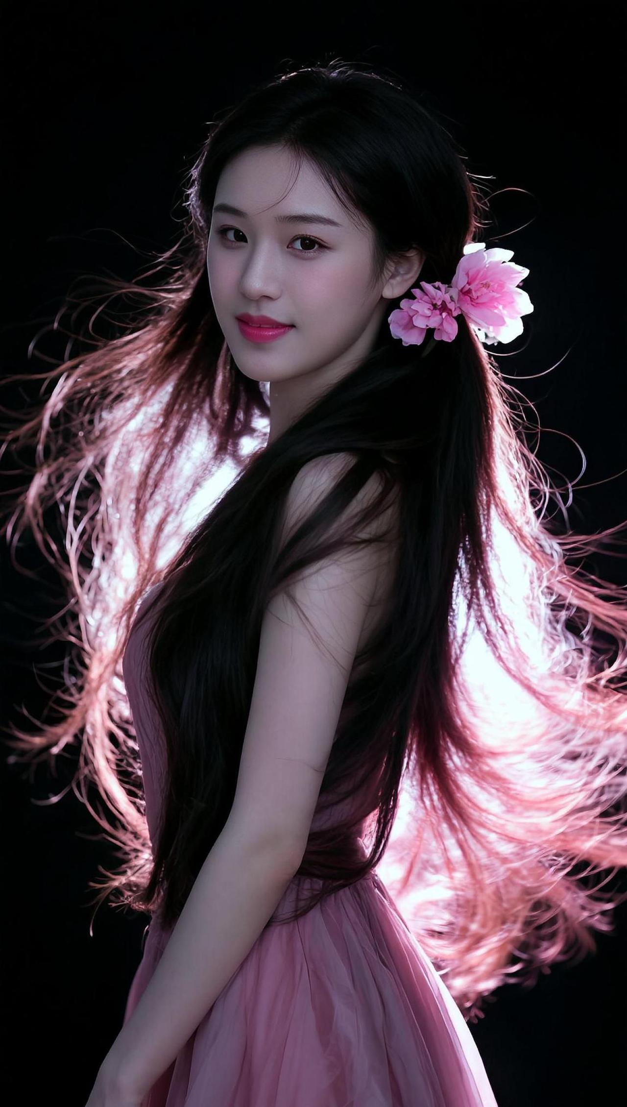 这照片拍得，简直是“黑夜里的一束光”啊！小姐姐一头长发飘飘，像是在和黑暗玩捉迷藏