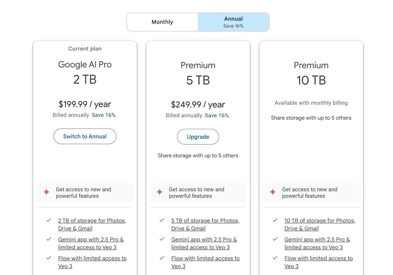 Google AI Pro 推出年付计划，199.99 美元年费含 2TB 存储