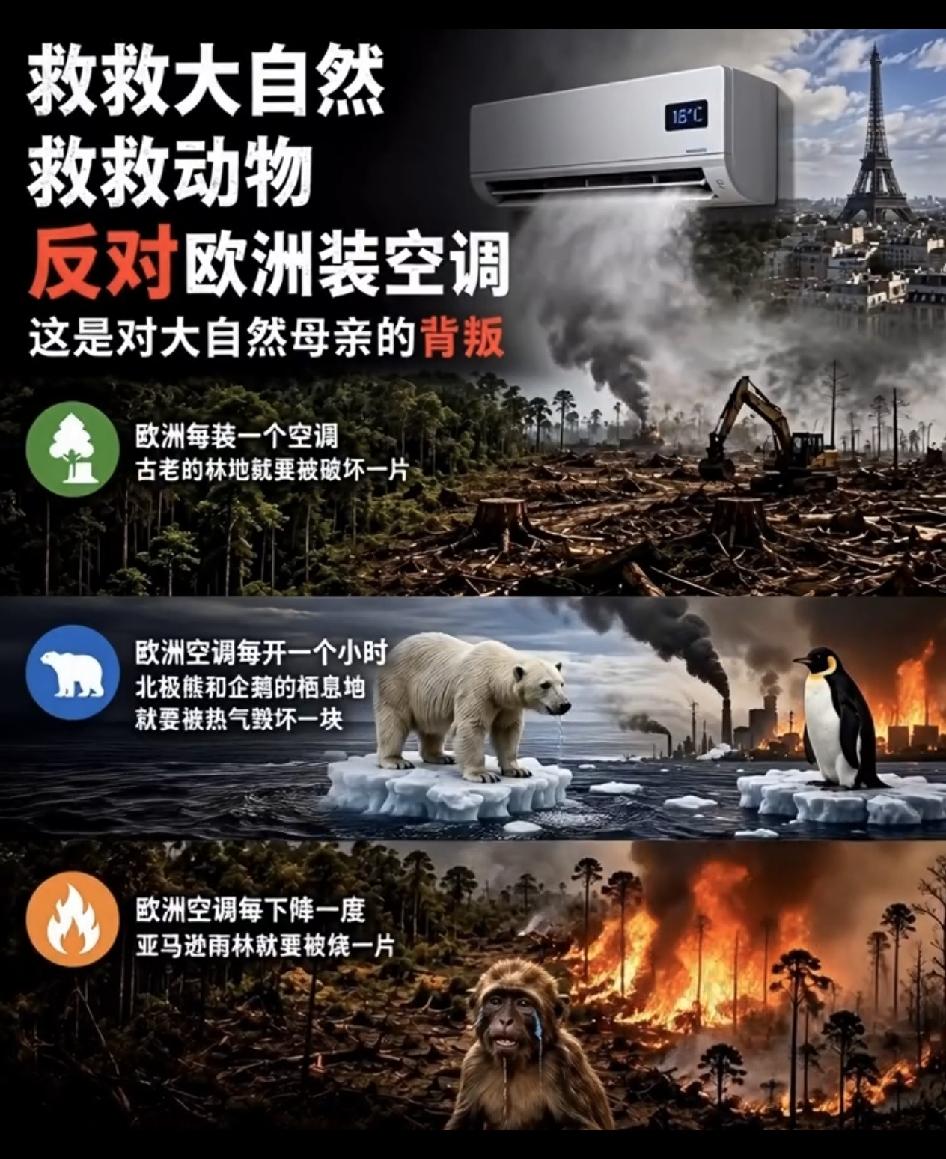 环境保护不能搞双重标准！一边呼吁全球节能减排，一边疯狂的安装空调。
每多一台空调
