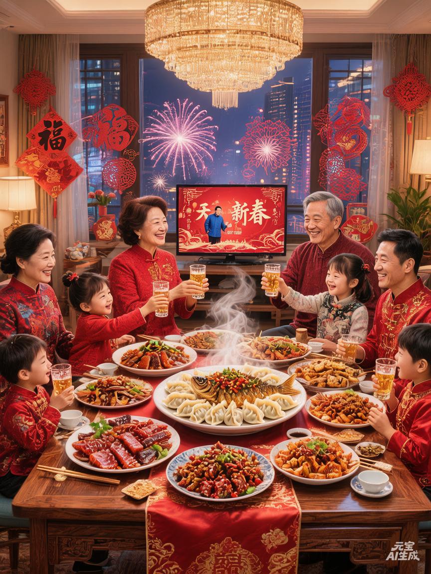 天南地北大拜年天南地北拜大年，红包发到手发酸。祝你身材不走样，钱包鼓得像汤圆。