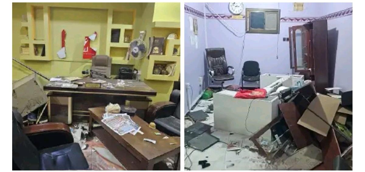 周日早些时候，阿联酋支持的也门“南方过渡委员会”成员在亚丁市洗劫媒体机构后的照片