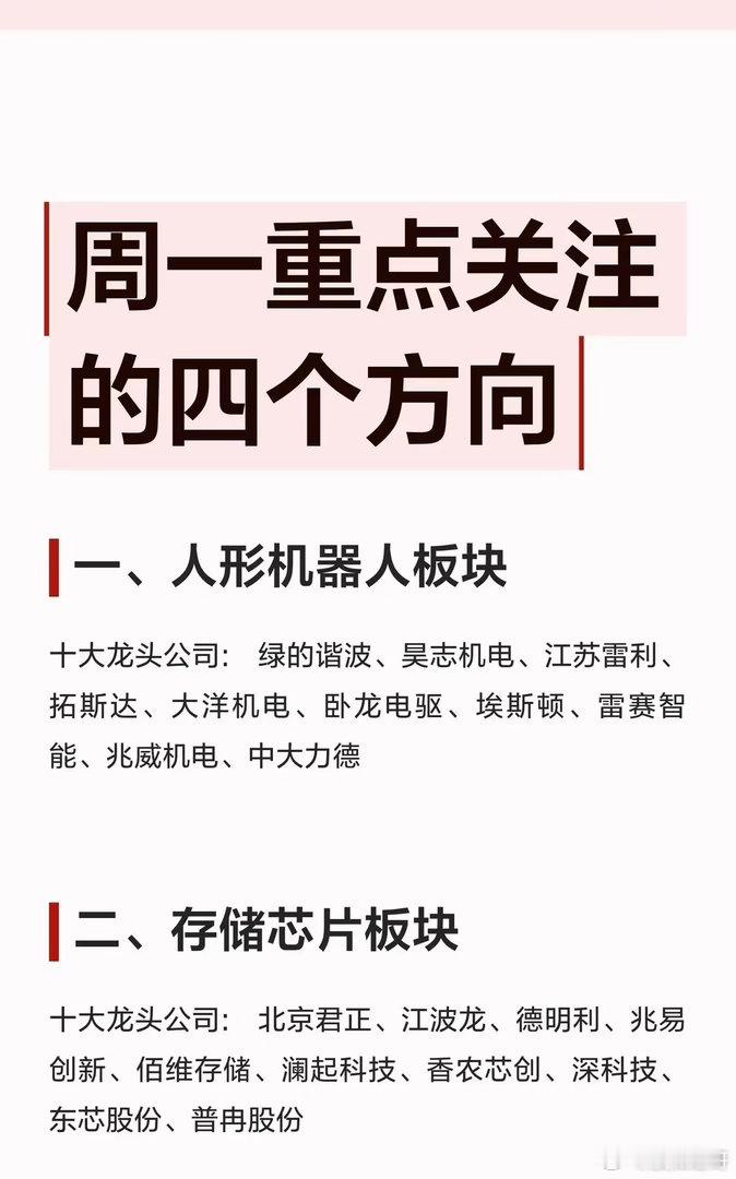 周一四大核心赛道梳理，后市可重点跟踪每到新一周开盘，不少朋友都会梳理当下具备催化
