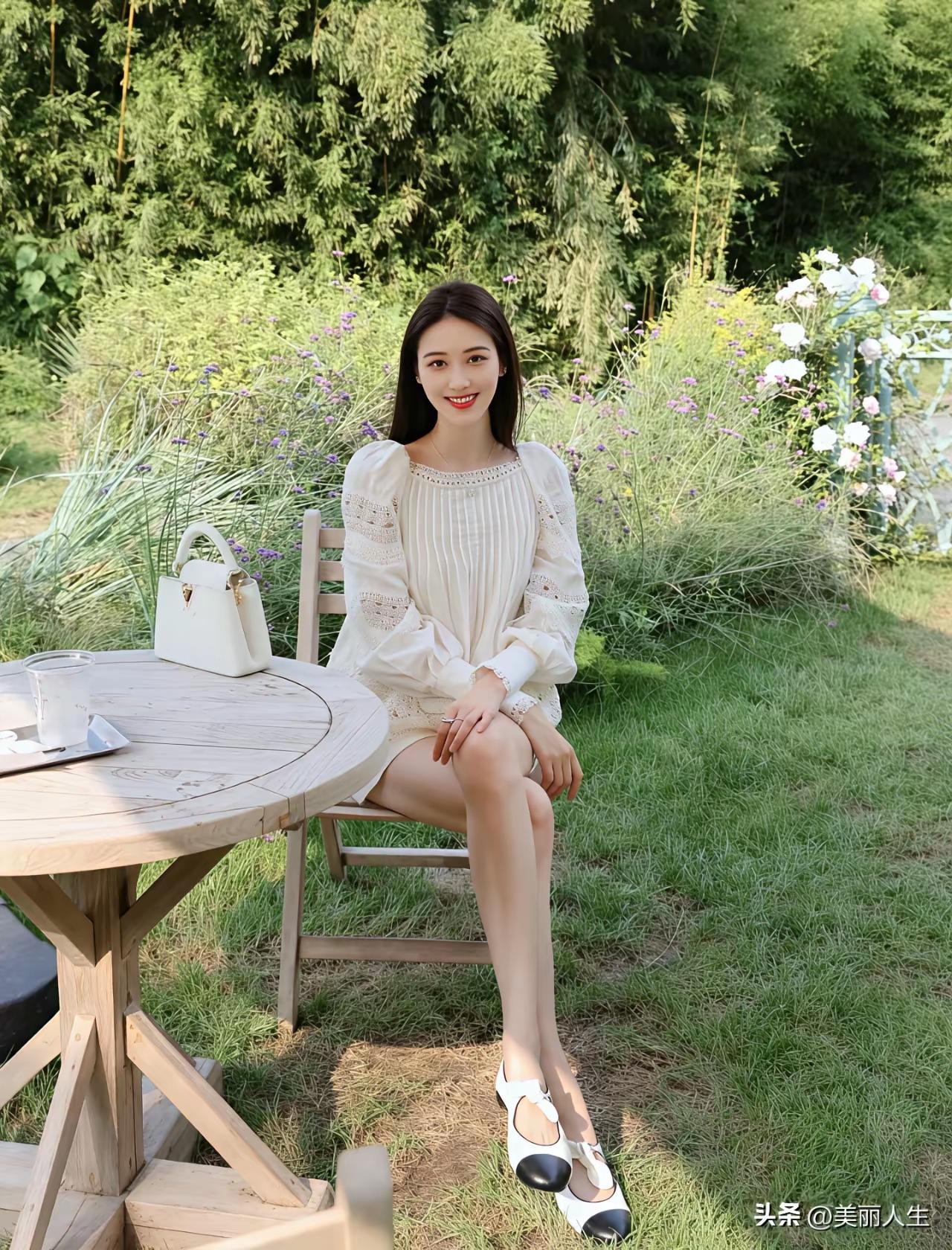 优雅白裙，花海中的浪漫时光