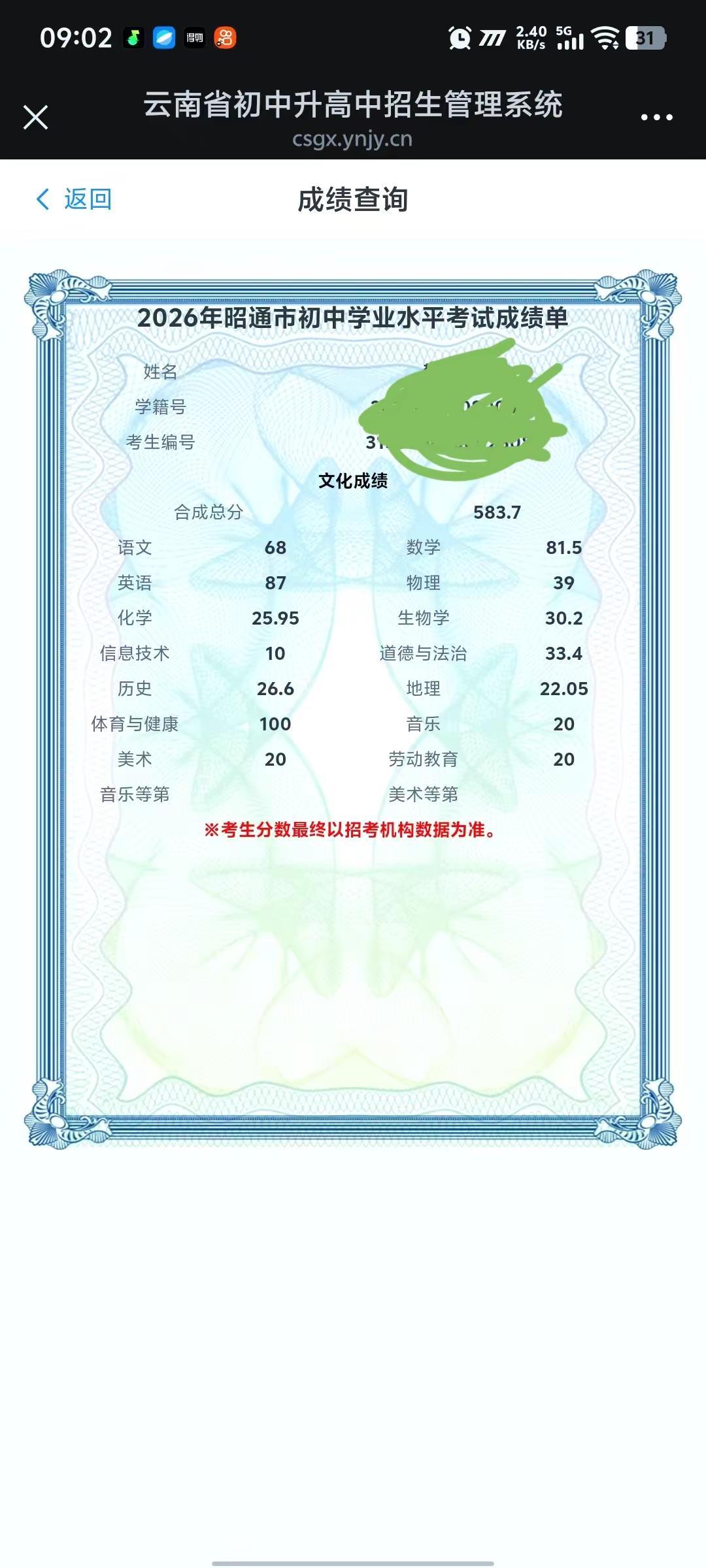 分数终于出来了