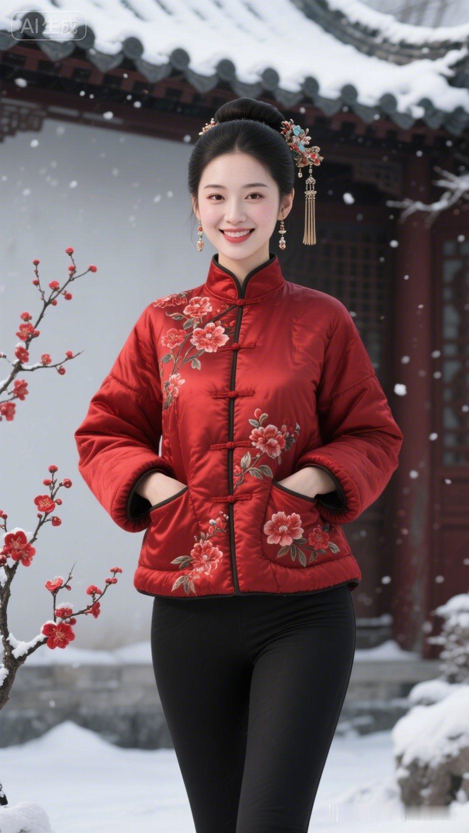 雪中红衣美人，古风韵味十足！