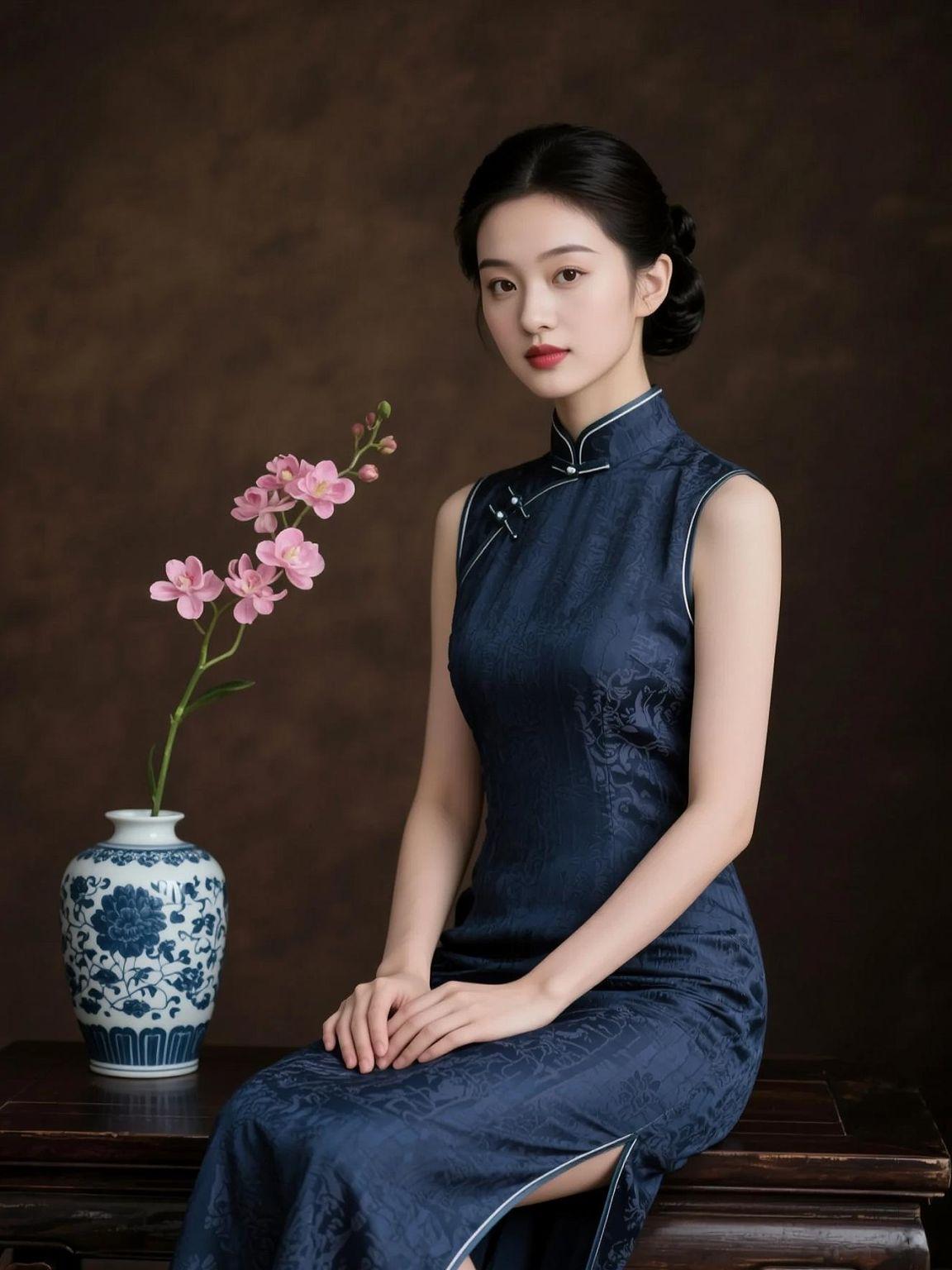 《满眼都是你》AI蓝旗袍写真