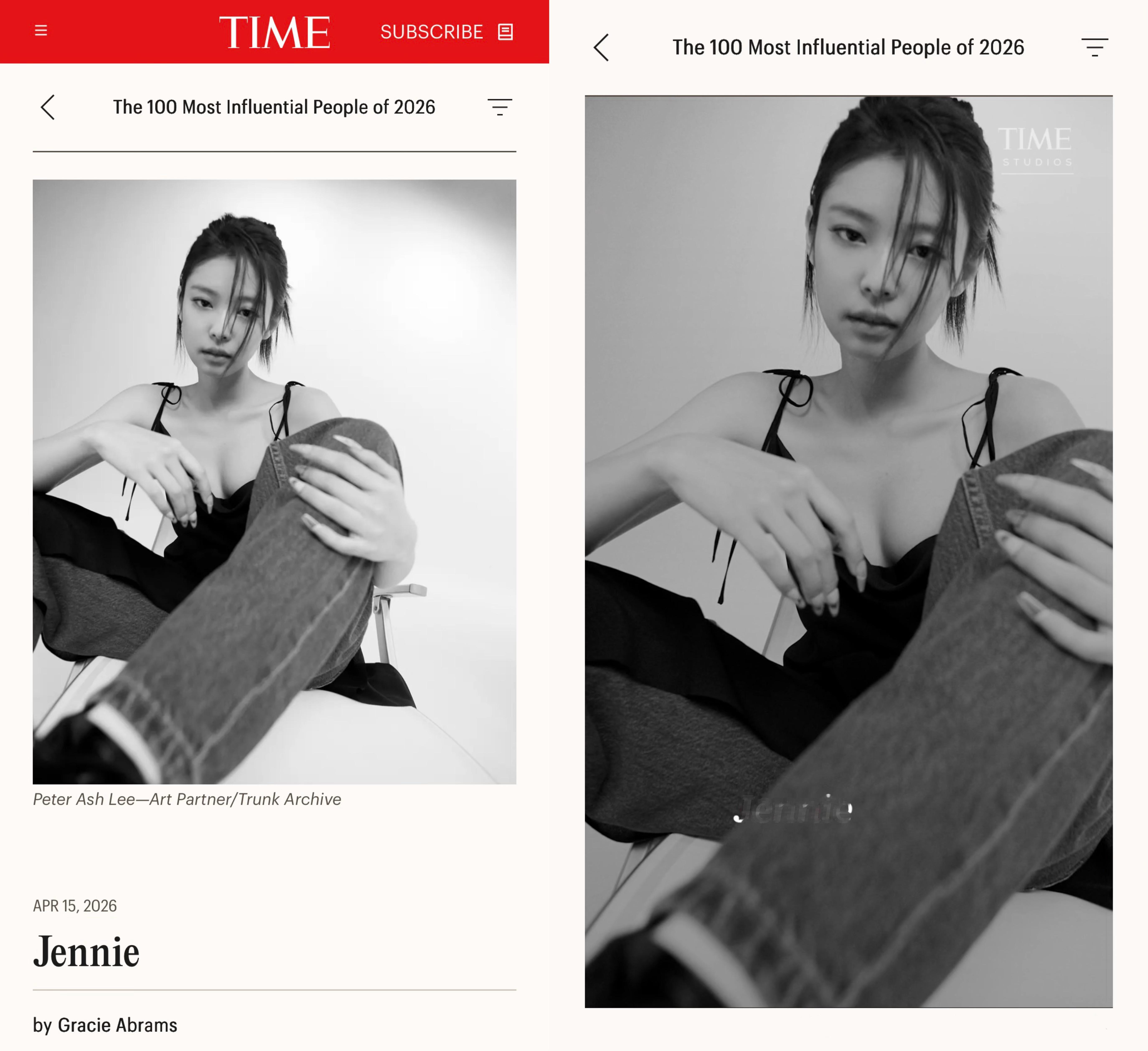 时代周刊 2026 年度全球百大最具影响力人物 ！金珍妮 Jennie ‼️  