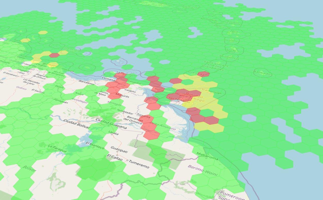 随着美国和委内瑞拉之间的局势升温，在GPSJAM地图上可以观察到，委内瑞拉以及美