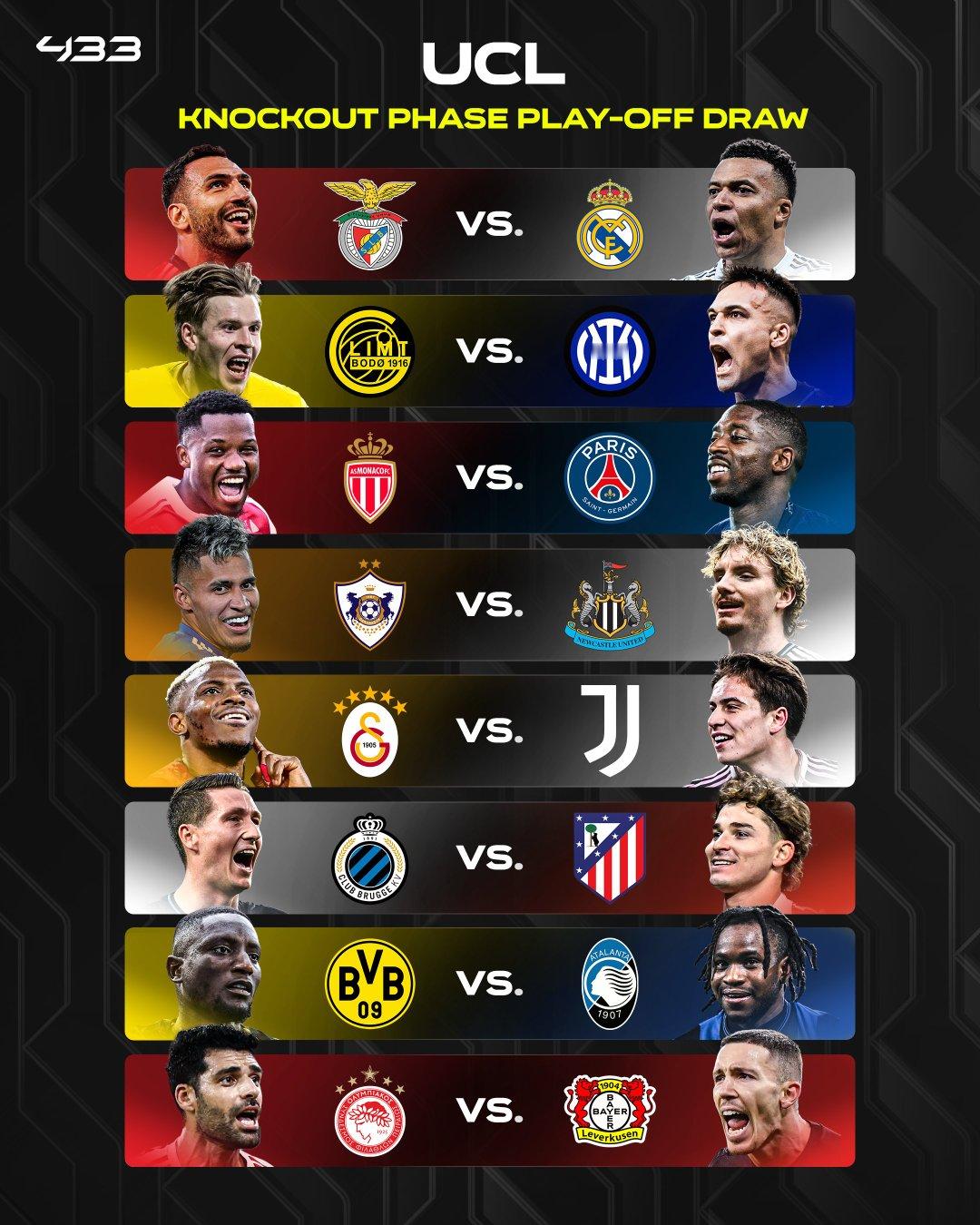 🚨欧冠附加赛完整对阵！欧冠联赛halamadrid