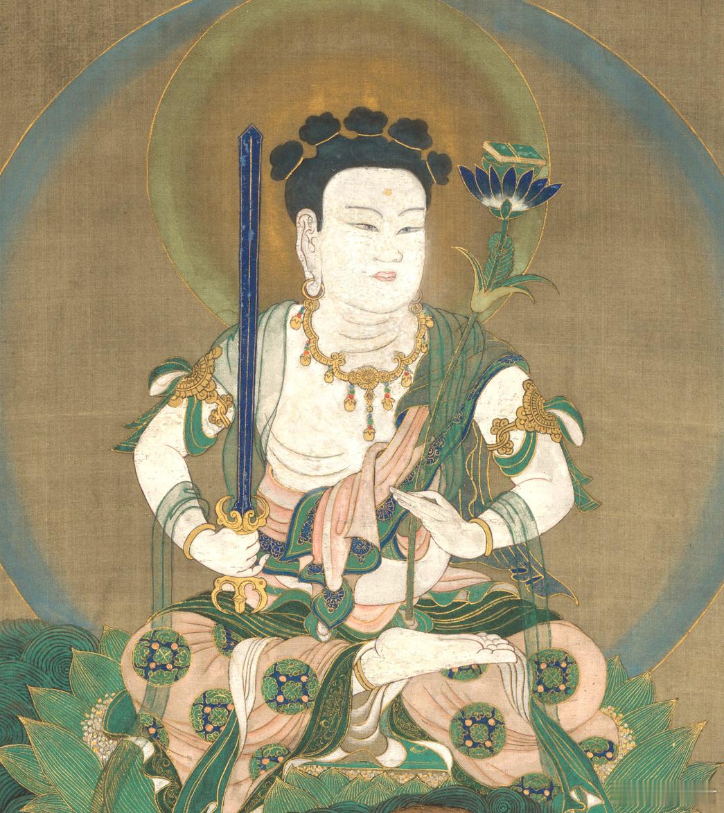佛学文化 五髻文殊菩萨像江户时代材质：绢本设色尺寸：115.9×42.2厘米大都