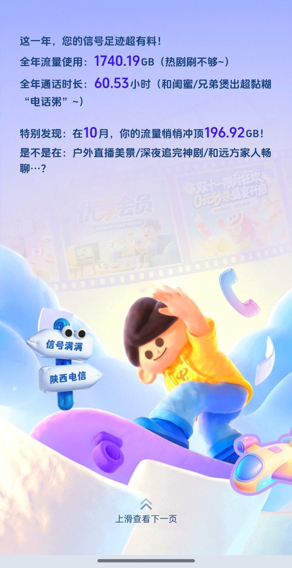 今年常用的手机卡，总计用了1740G流量，通话60.53小时。你一年用多少流量？