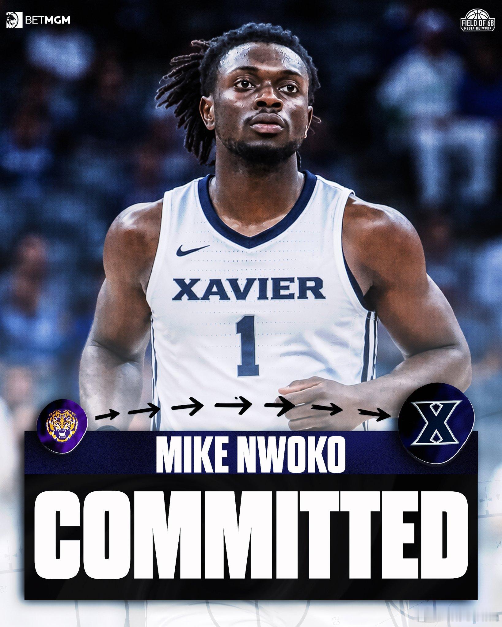 ncaa转学市场 LSU大三内线Mike Nwoko承诺转学泽维尔，身高2.08