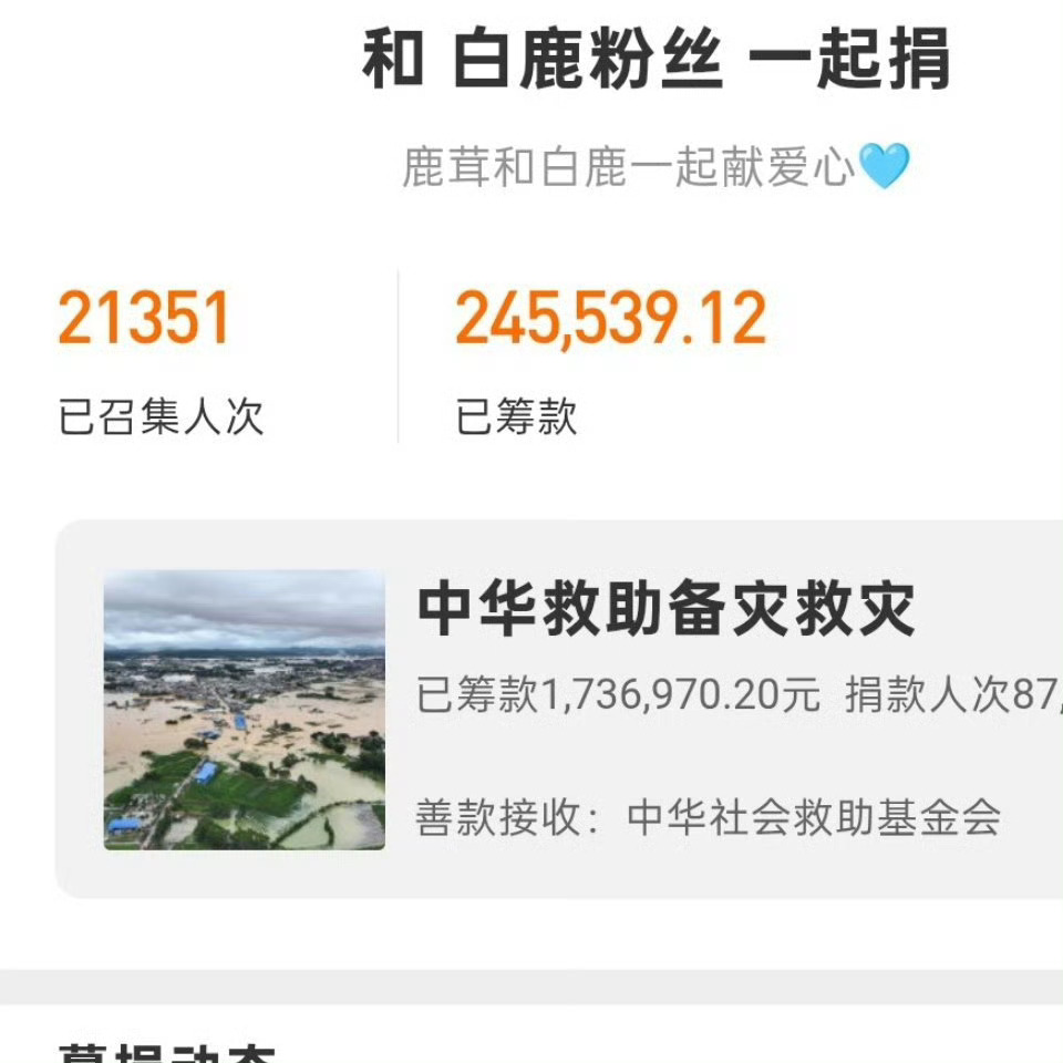 妍途 跑路演员白鹿第一时间捐赠物资白鹿散粉也自发参与【一起捐微公益】召集人次女星