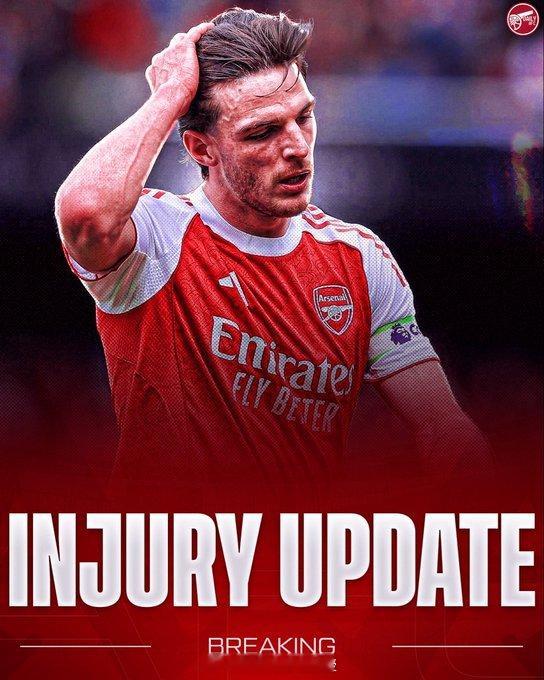 德克兰·赖斯今天没有出现在阿森纳的训练中，厄德高、萨卡、廷伯和卡拉菲奥里也缺阵 