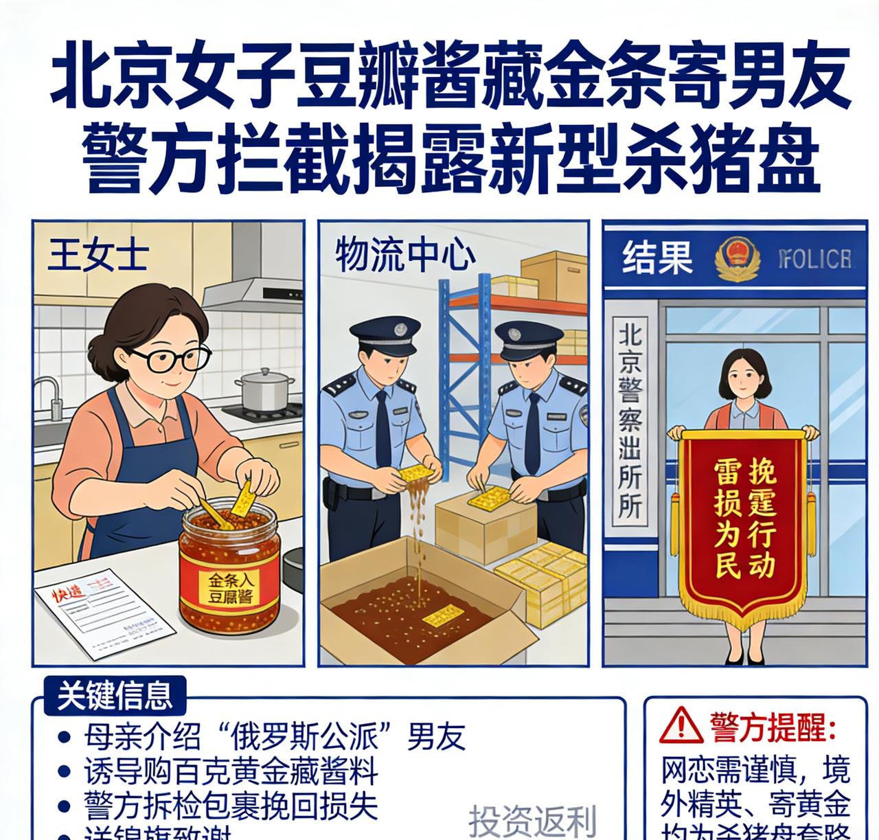 北京一女子豆瓣酱里藏金条寄男友被警方拦截！竟是母亲介绍的“俄罗斯公派”杀猪盘。