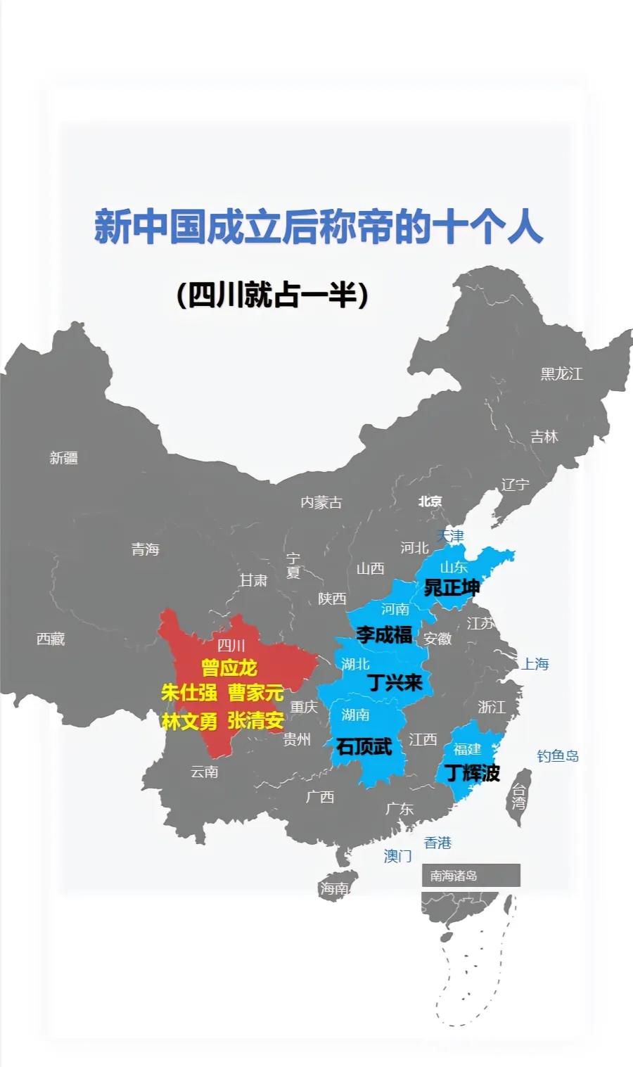 历史 新中国成立后全国各省“称帝”人物分布，四川盆地再次独占鳌头