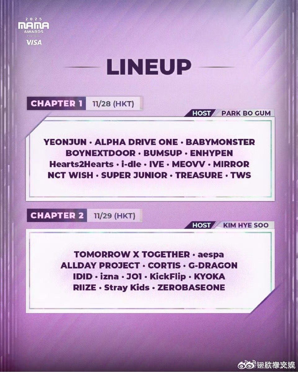 MAMA最终表演嘉宾阵容，崔然竣、ALD1、BABYMONSTER 、BND、B