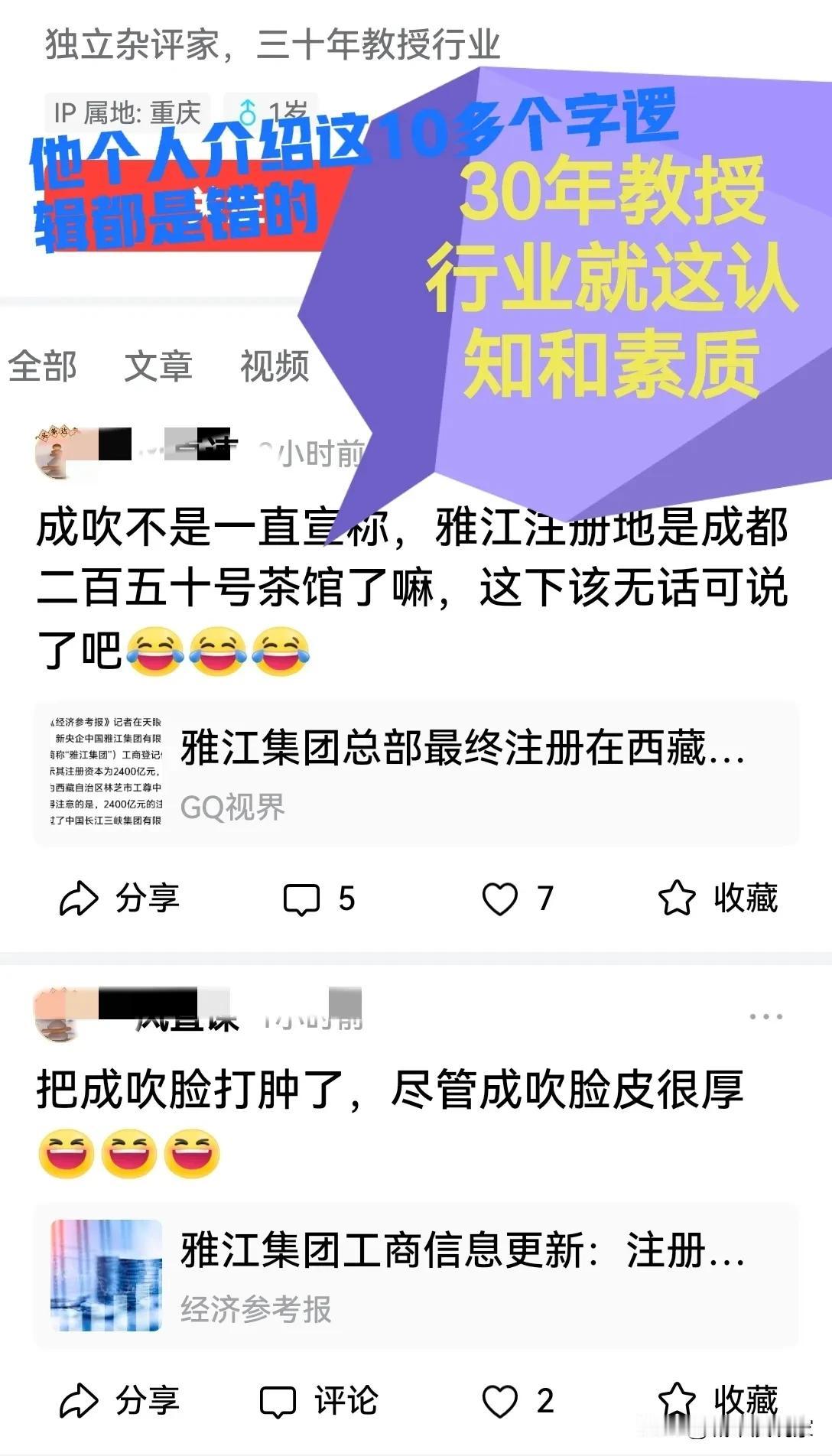 这两天我看有些网友特别高兴，因为雅江集团注册地在林芝，网友们在各大留言区开始展现