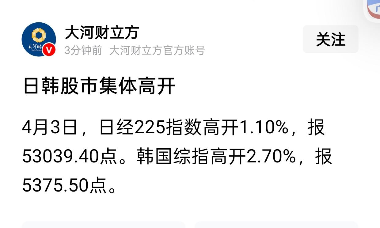 A股。马上开盘了，今天有戏，昨晚外围低开高走。外围日韩股市，全部高开。我打开软件